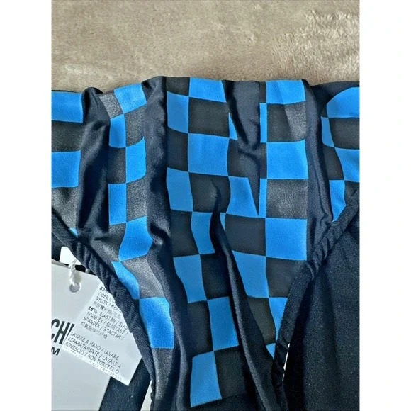 Moschino Swim Women Size 2/Medium Blue Checkered Bikini Bottom Designer Side Tie - Picture 5 of 10